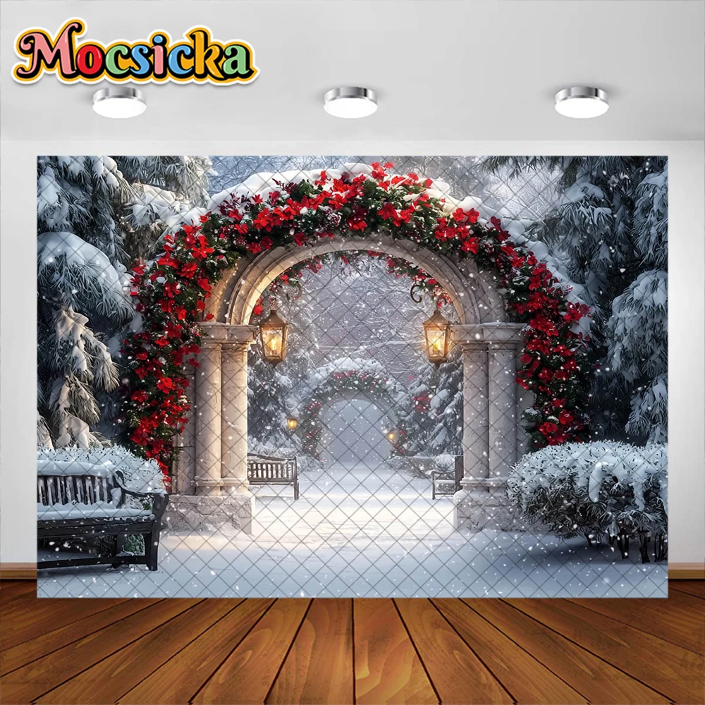 Winter Christmas Photography Background Xmas Garland Garden Decoration Kids Holiday Portraits Photo Backdrops Studio Props