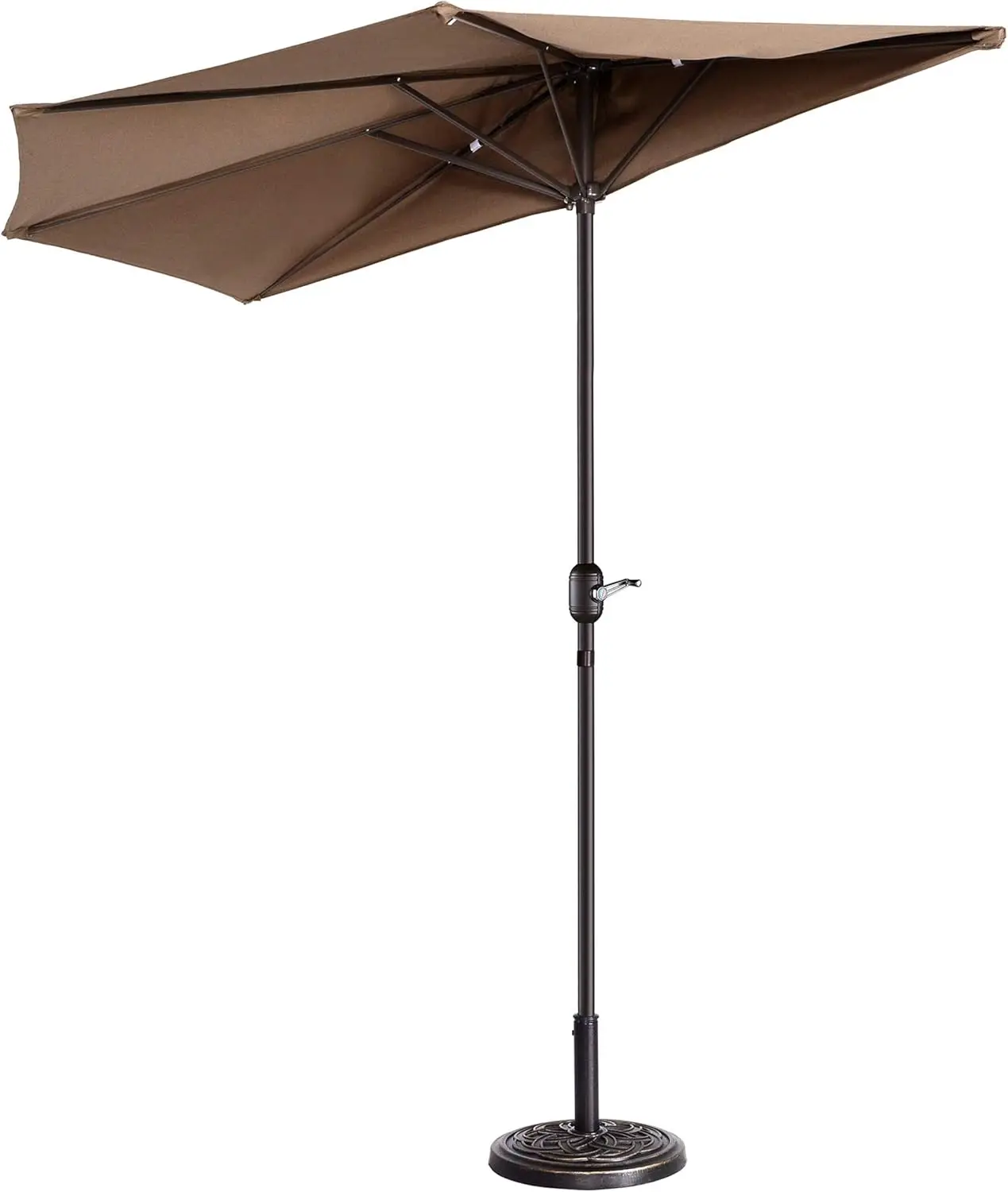 

83-OUT5464 9' Outdoor Patio Half 5 Ribs Fade Resistant Condo or Townhouse Umbrella in Brown, Height: 7’ 11”. Canopy Diameter