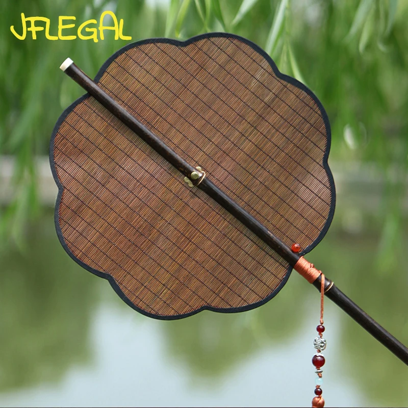 

Restoration of Ancient Song Dynasty Style Tail Fan, Bamboo Grate Fans, Silk Long Handle, Waist Fans, Rotatable, Curled, Folded
