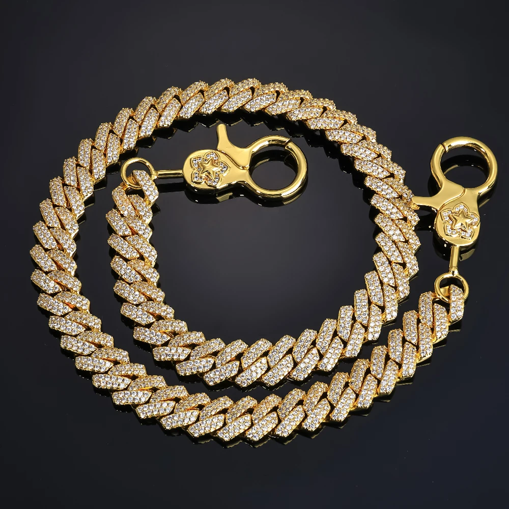 HHIOK Customized 14mm Cuban Key Chain Iced 5A Cubic Zirconia Hip Hop Pants Chain Exquisite Men's And Women's Necklace Jewelry