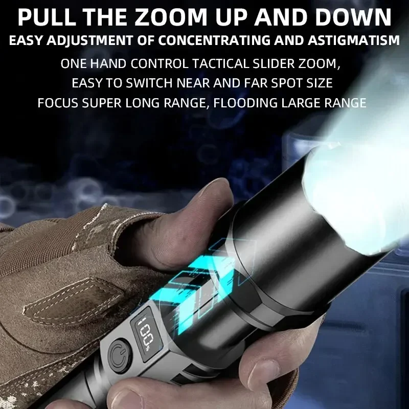 Powerful Led Handheld Flashlight Portable Rechargeable Telescopic Zoom Waterproof Emergency Light for Outdoor Camping Cycling view 4