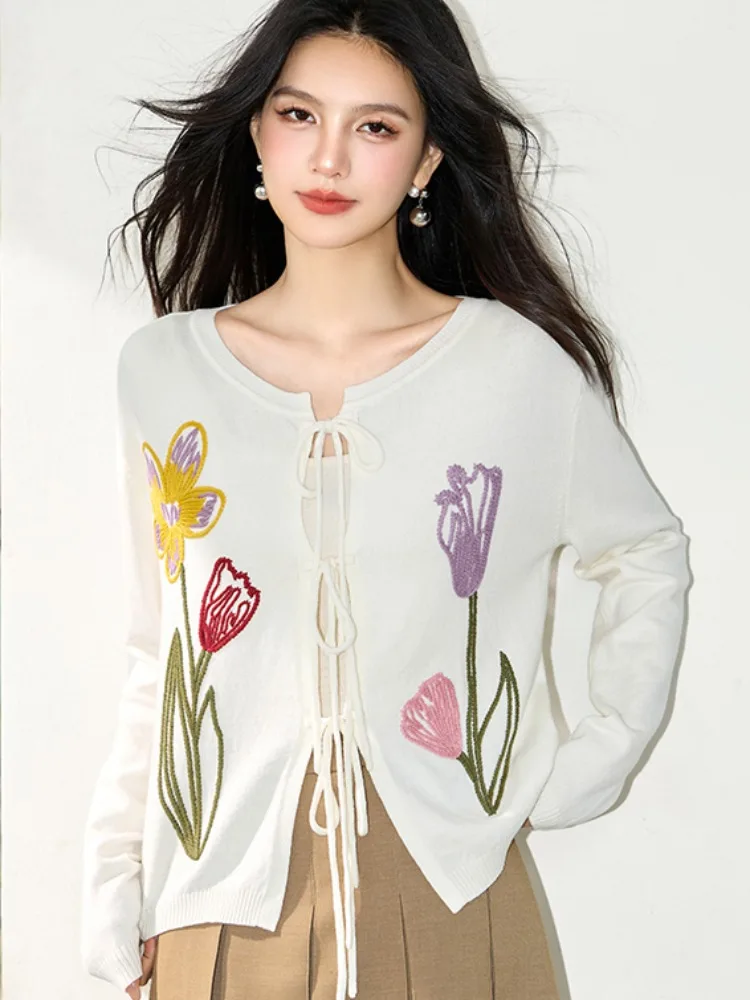 

Floral Embroidery Womens Cardigan Soft Comfortable Knit Sweater Coat New