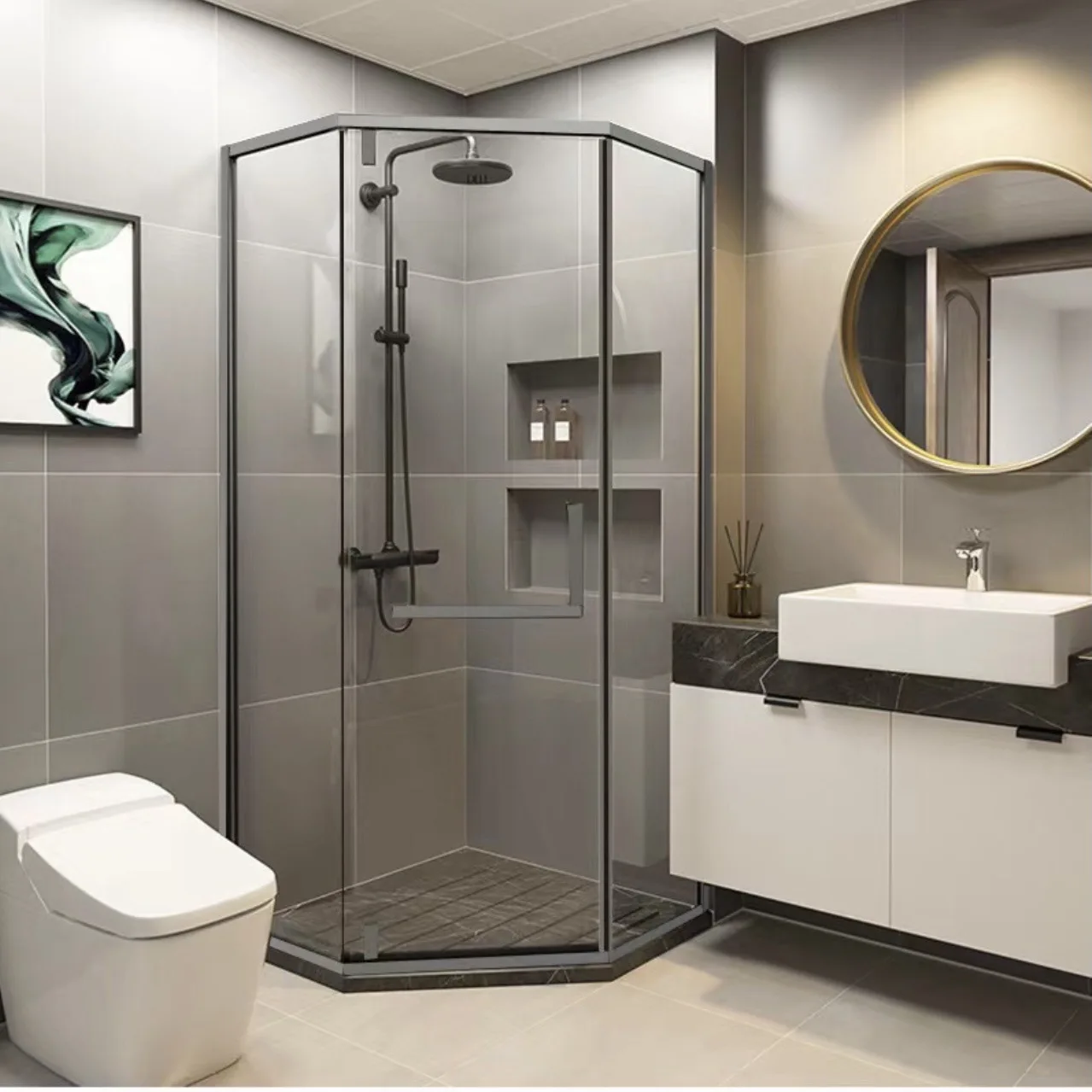 Diamond shower room wet and dry separation glass door partition toilet integral bathroom suitable for Changhong glass
