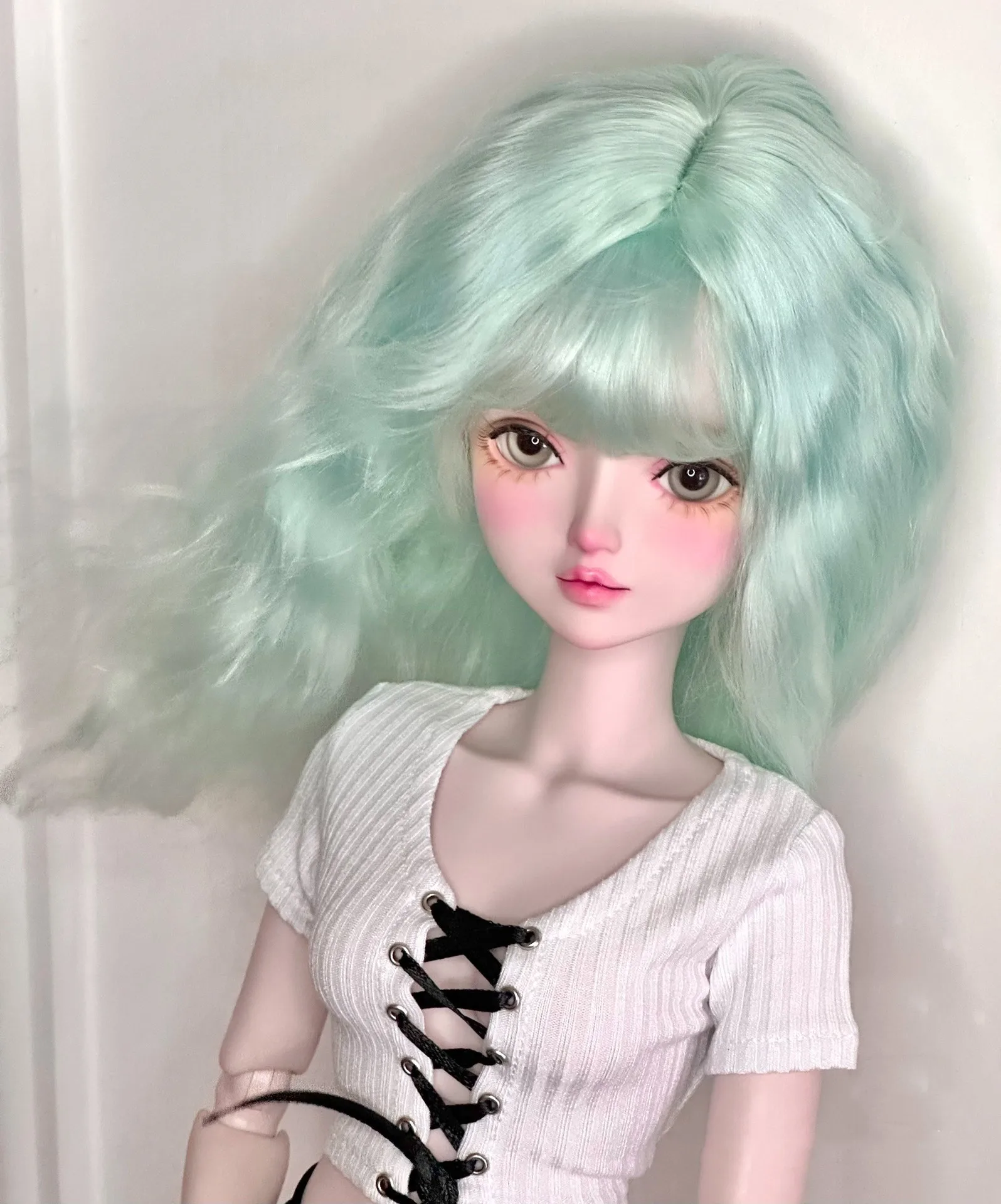 Beautifull 1/3 mohair wig turquoise color hardhead shell bangs hair free shipping