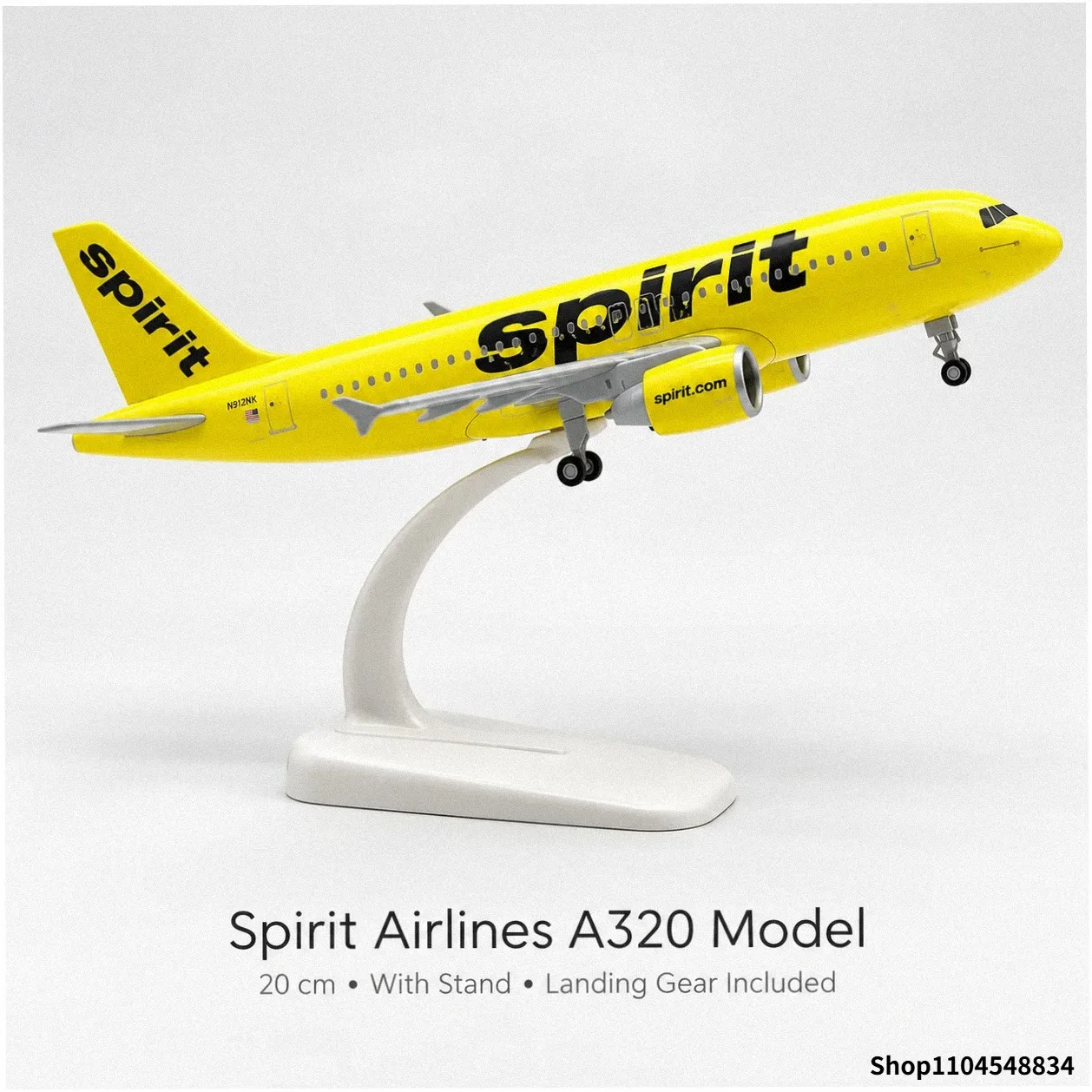 Airbus A320 Spirit Airlines Metal Plane Model 20cm with Stand Landing Gear Collectible Gift Aviation Collection Desk Decor