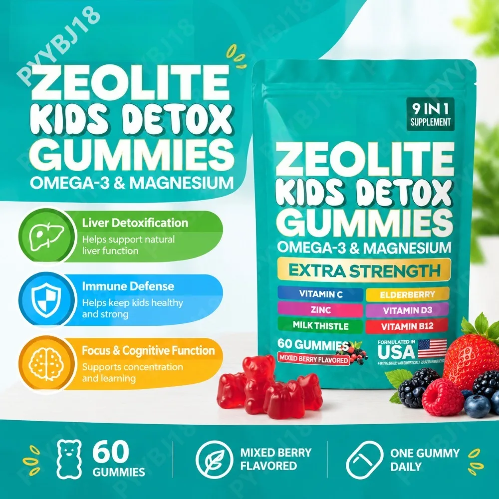Zeolite Kids Detox Gummies for kid Liver Detoxification & Enhance Immune Defense, Focus, Cognitive Function with Magnesium 60Ct