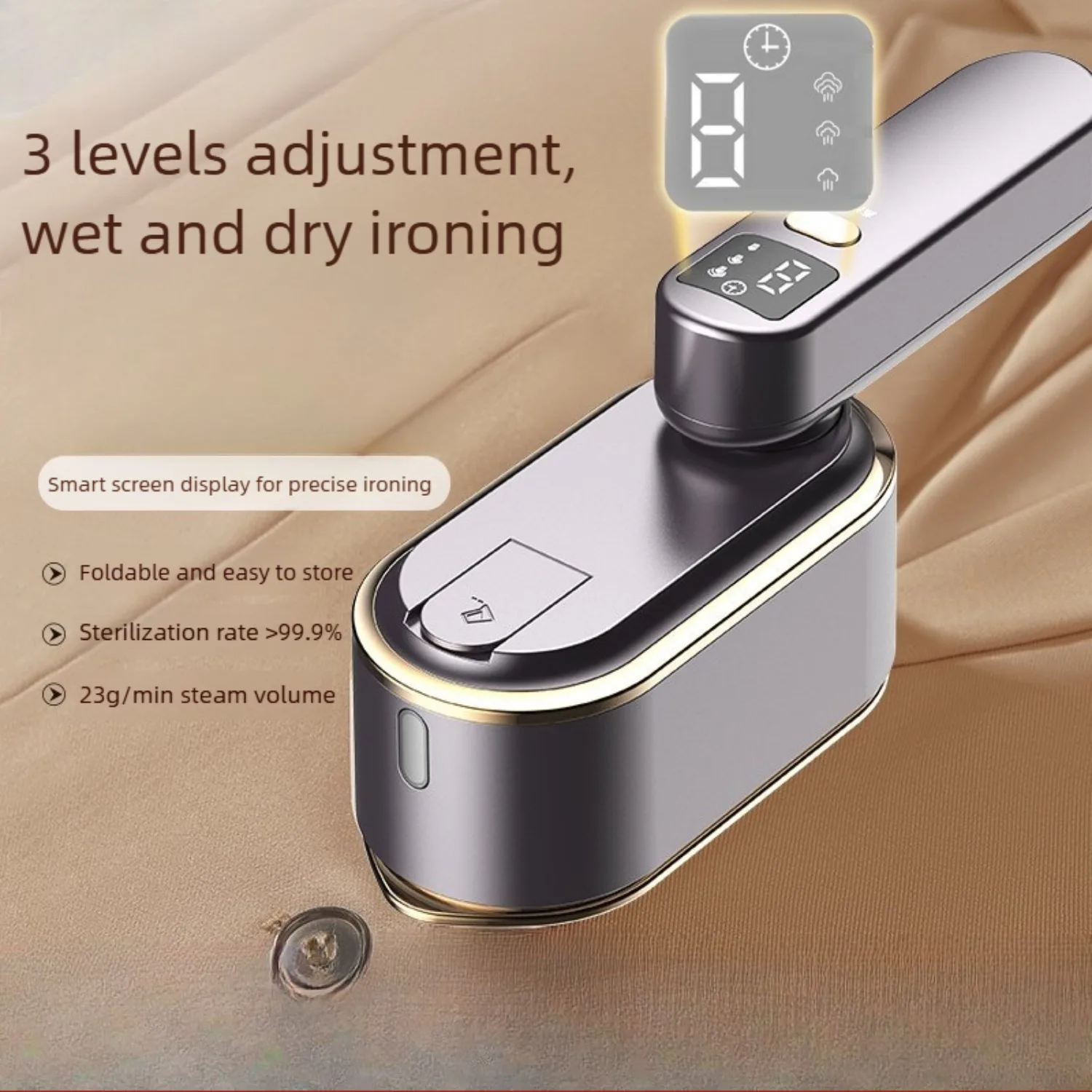 Portable Travel Steamer Wrinkle Remover Steam Iron1300W with LCD Display for All Fabrics, Light Weight , Non-Stick Ceramic Plate