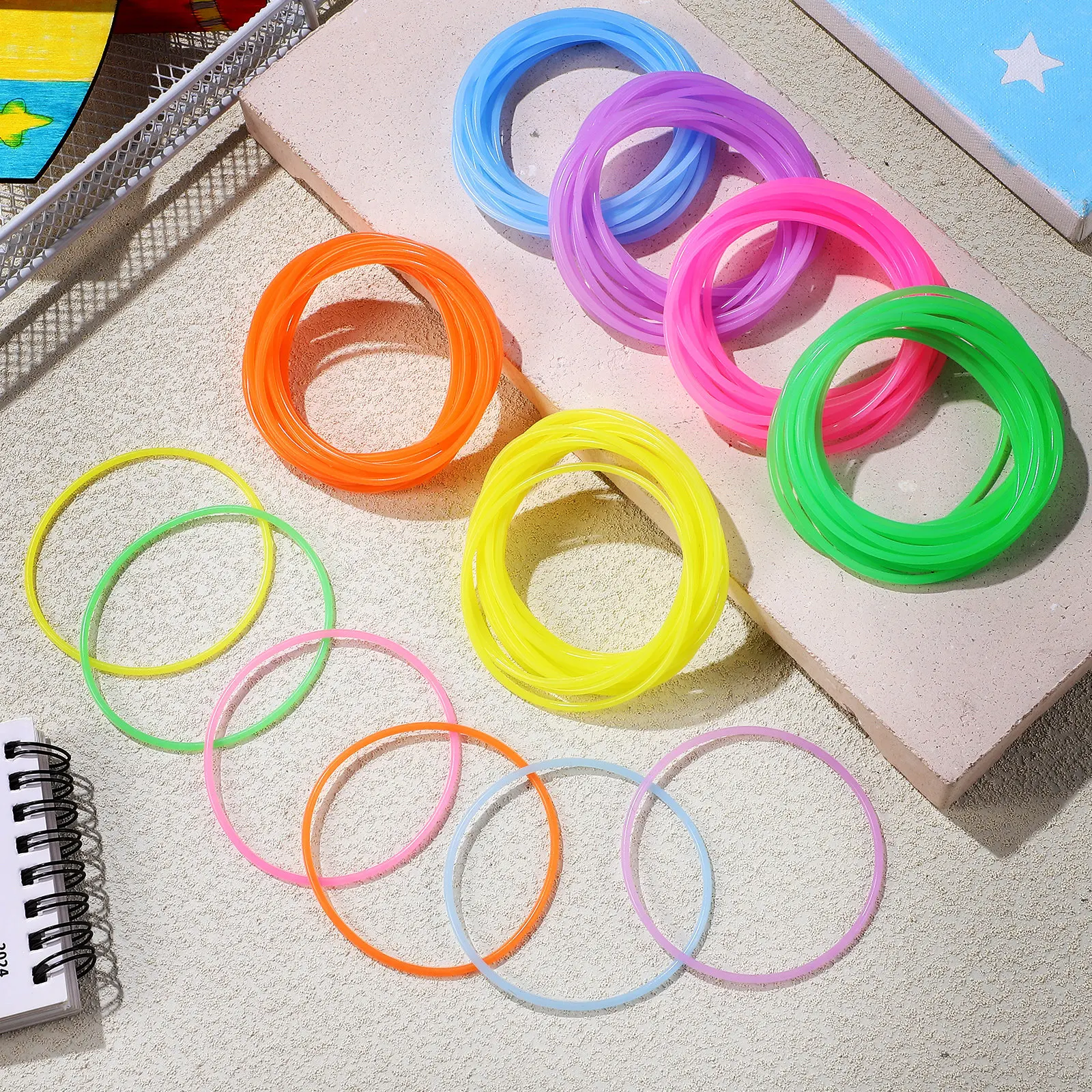

120Pcs Silicone Jelly Bracelets Colorful Stretchable Neon Hair Tie for Women Multifunctional Bracelet Hair Ties Jewelry Gift