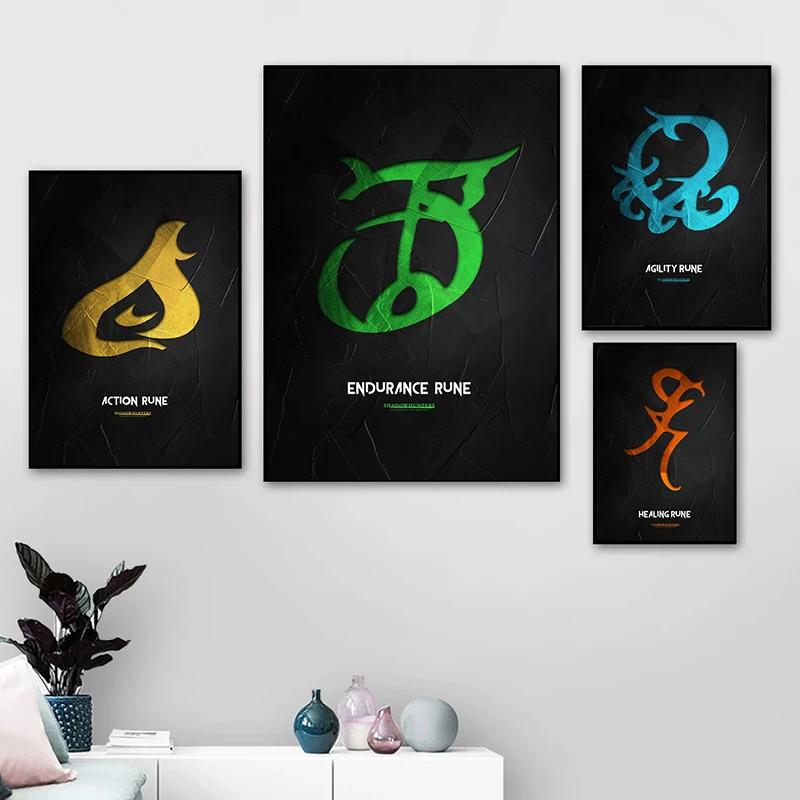 Vintage Angelic Power Runes Shadowhunters Poster Canvas Painting The Mortal Instruments Wall Art For Room Home Decoration