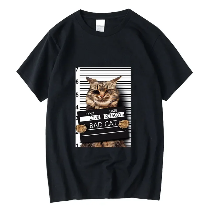 XIN YI Men\'s High Quality T-shirt 100% Cotton Funny Criminal Cat Pattern Printed Casual Cool O-neck T Shirt Loose Male Tees Tops