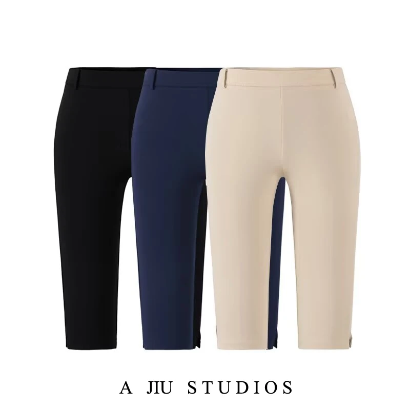 

High Waist Elastic Capri Pants Women's Side Slit Seven-Foot Casual Pants Slimming Versatile Comfortable mid Stretch Grade
