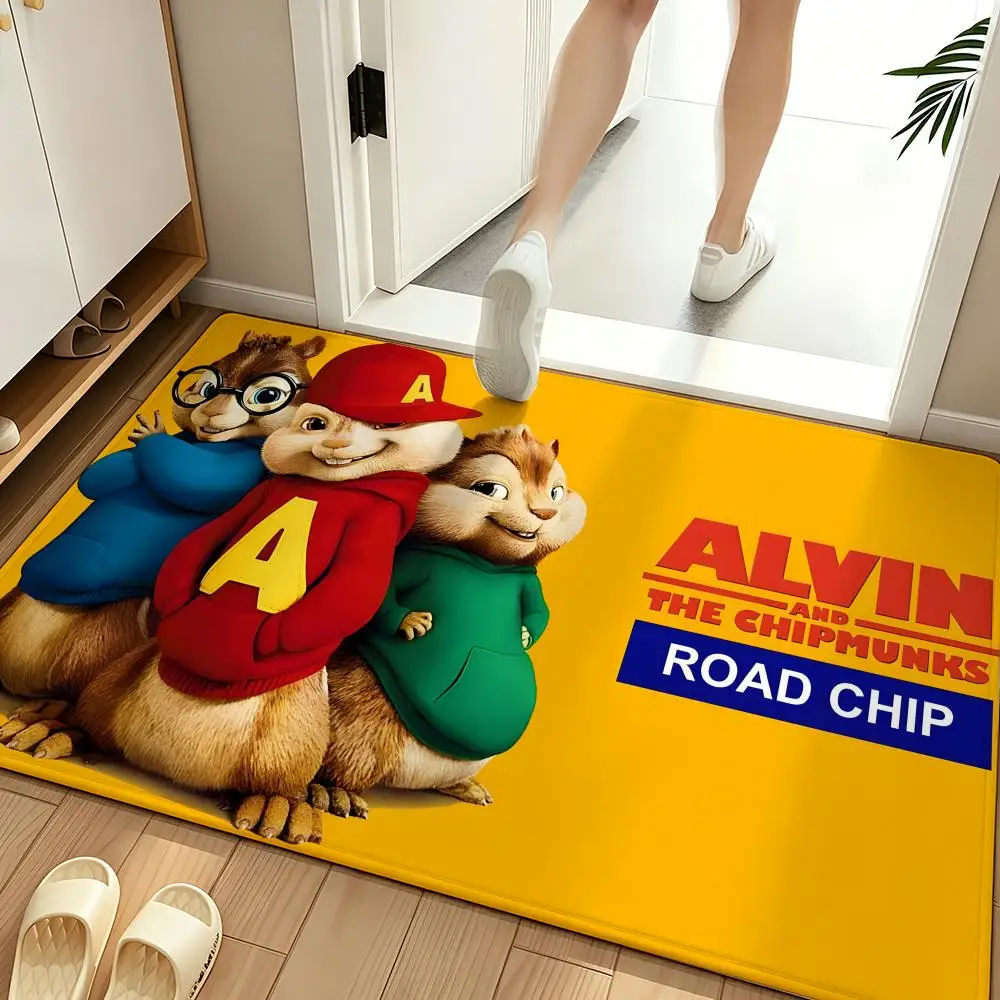 Cartoon t-The Chipmunks-s Floor Mat Soft Flannel Entrance Door Mat Non Slip Absorbent Bathroom Bedroom Floor Rug