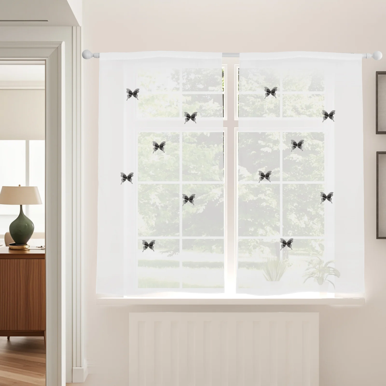 

1 set Sheer Curtains 84 Inch White Rod Pocket Voile Panels Light Filtering Semi Transparent Drapes For Bedroom Living Room