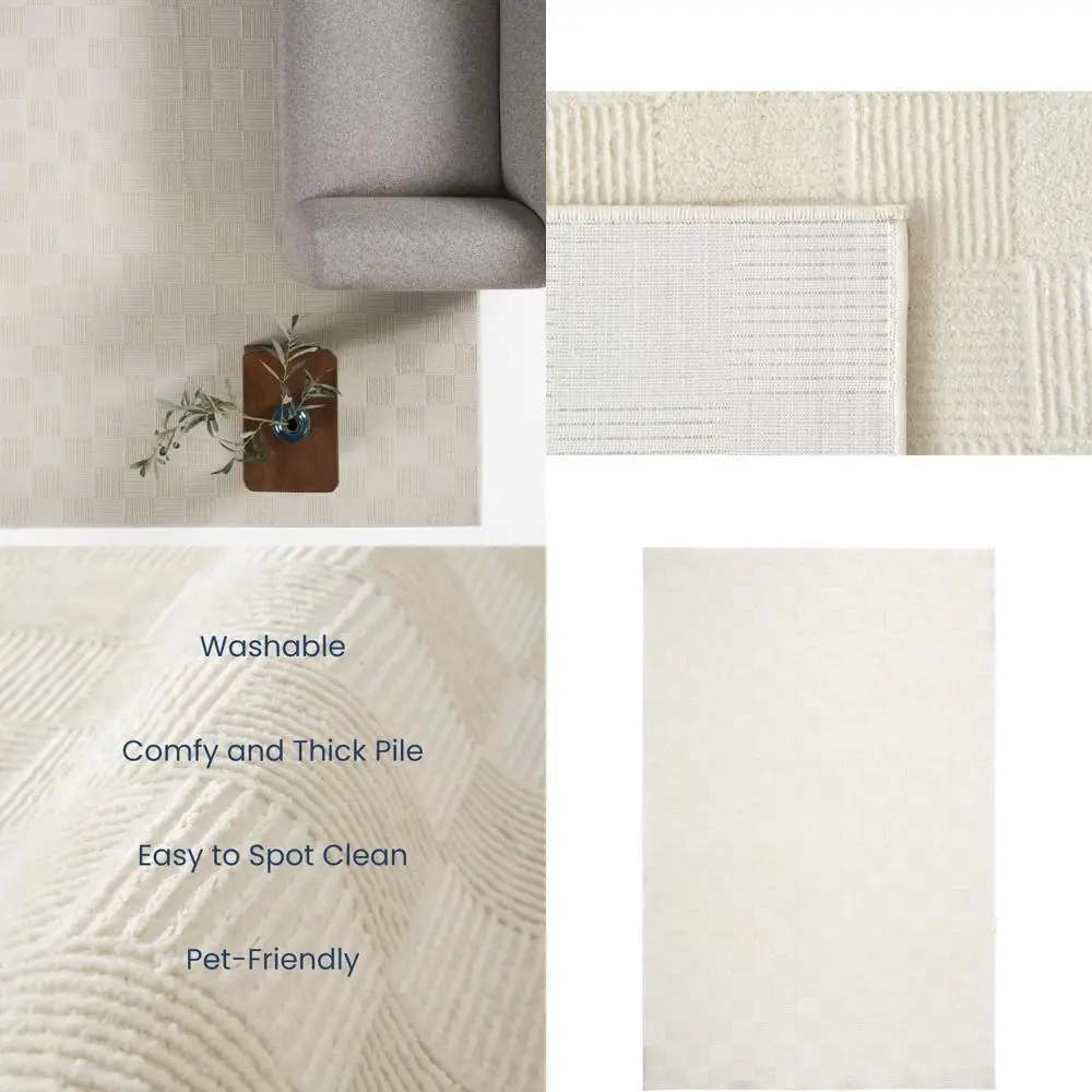 

Willow Collection 5'3 x 8' Recycled Oeko-TEX Certified Area Rug, Medium Pile, Beige and Cream for Living Room and Bedroom