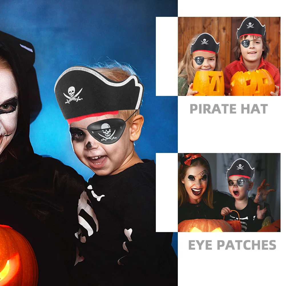 6 Stück Halloween-Piratenhut mit Augenklappen, Piraten-Dress-Up-Zubehör für Mottopartys, Cosplay, klassische Kostümkappe