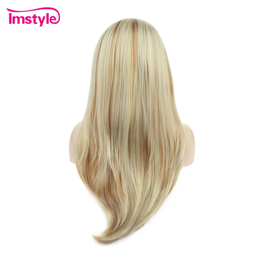 Imstyle Blonde Wig Synthetic Lace Front Wig Highlight Brown Straight Wigs Heat Resistant Fiber Long Lace Front Wig Mixed Color