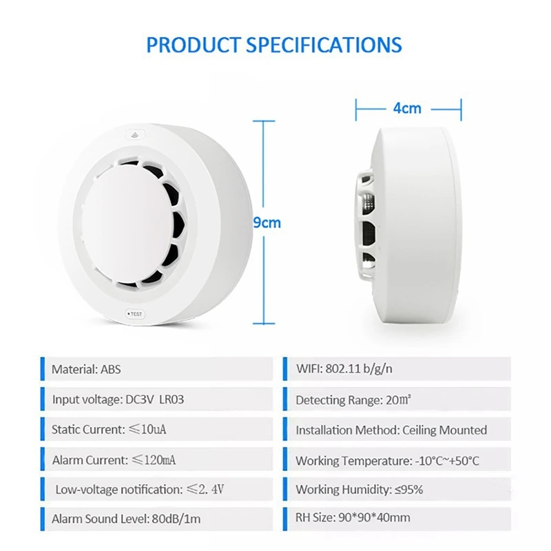 Tuya Wifi Smoke Alarm Fire Protection Smoke Detector Smoke House Fire Alarm Home Security System Firefighters