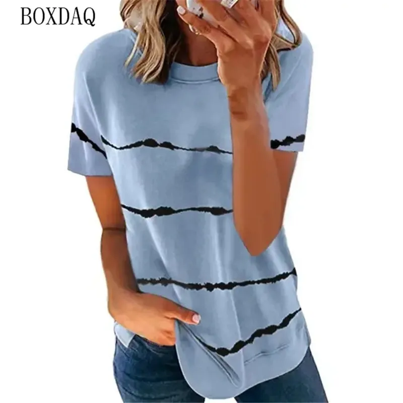 Classic Women Striped T-Shirts Fashion Streetwear Short Sleeve Ladies T Shirt Summer 3d Print Trend Simple Female Pullovers Tops