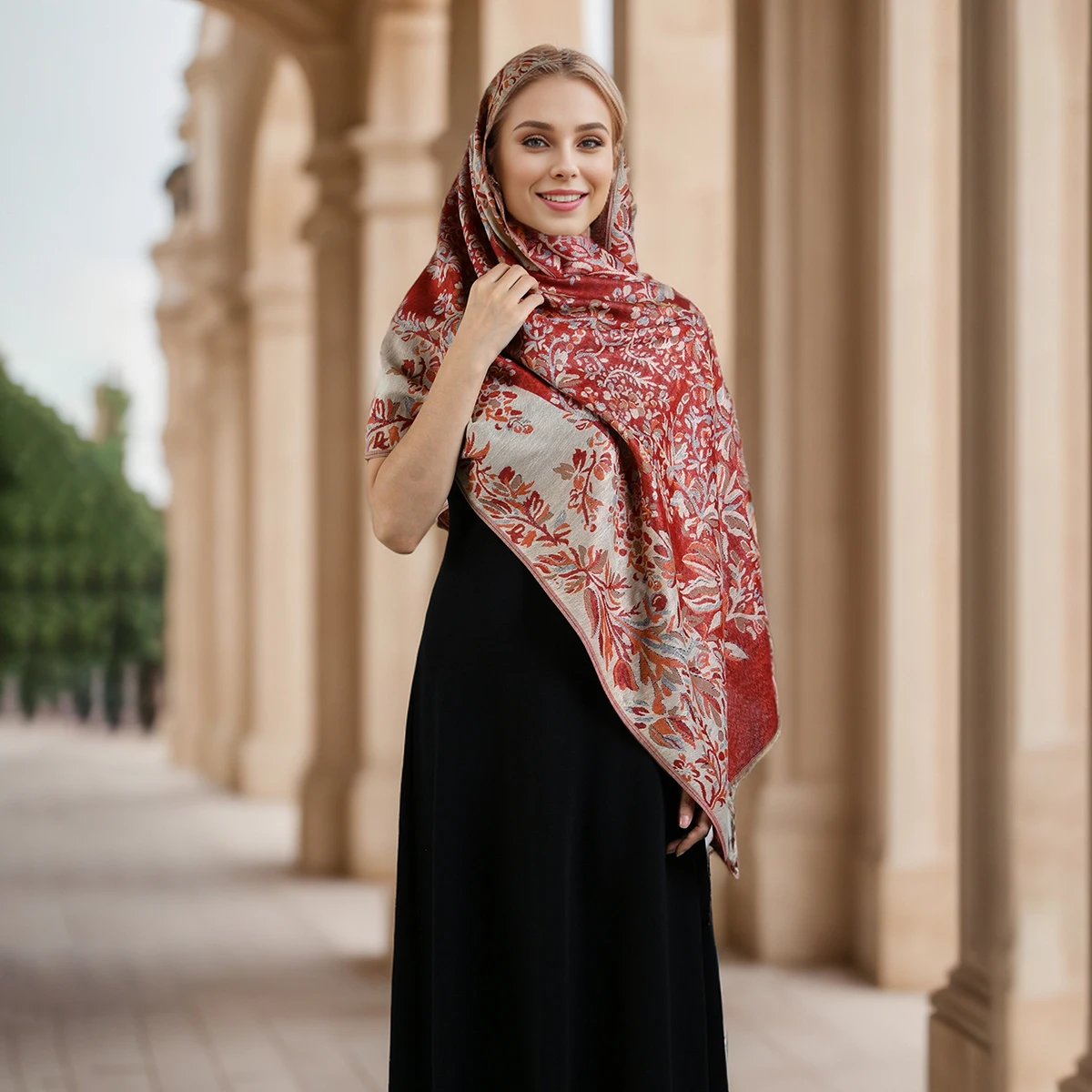 Sun Floral Pattern Tassel Scarf Cashmere Shawl Wrap Lady Fancy Pashmina Soft Neckscarf Winter Warm Scarves Stoles Newest Shawl