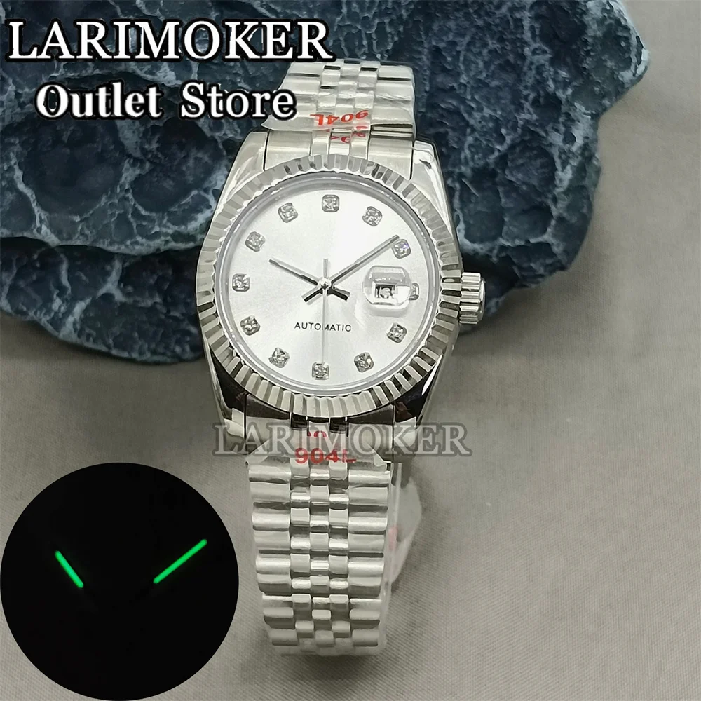 Larimoker relógio feminino 31mm 3 estilos borda índice caixa de relógio pulseira de aço inoxidável vidro safira uso movimento nh05