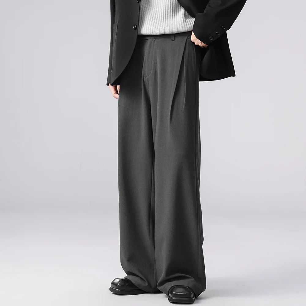 

Серый мешковатый костюм, брюки, мужские корейские уличные модные свободные повседневные винтажные широкие брюки, мужские деловые пригородные брюки