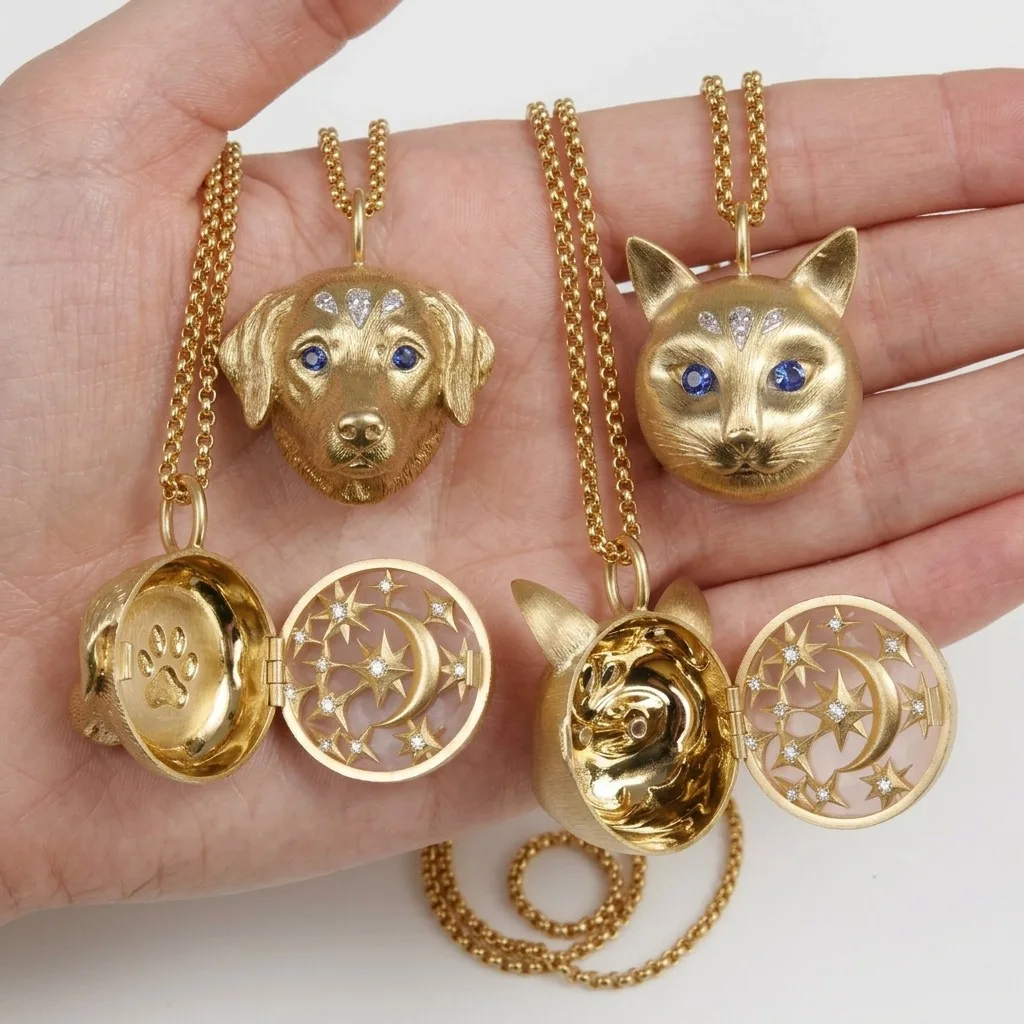 New model can be open close Cat dog Photo Locket Necklace 3D Pet Starry Sky Interior Memorial Sweater Chain Dropshipping