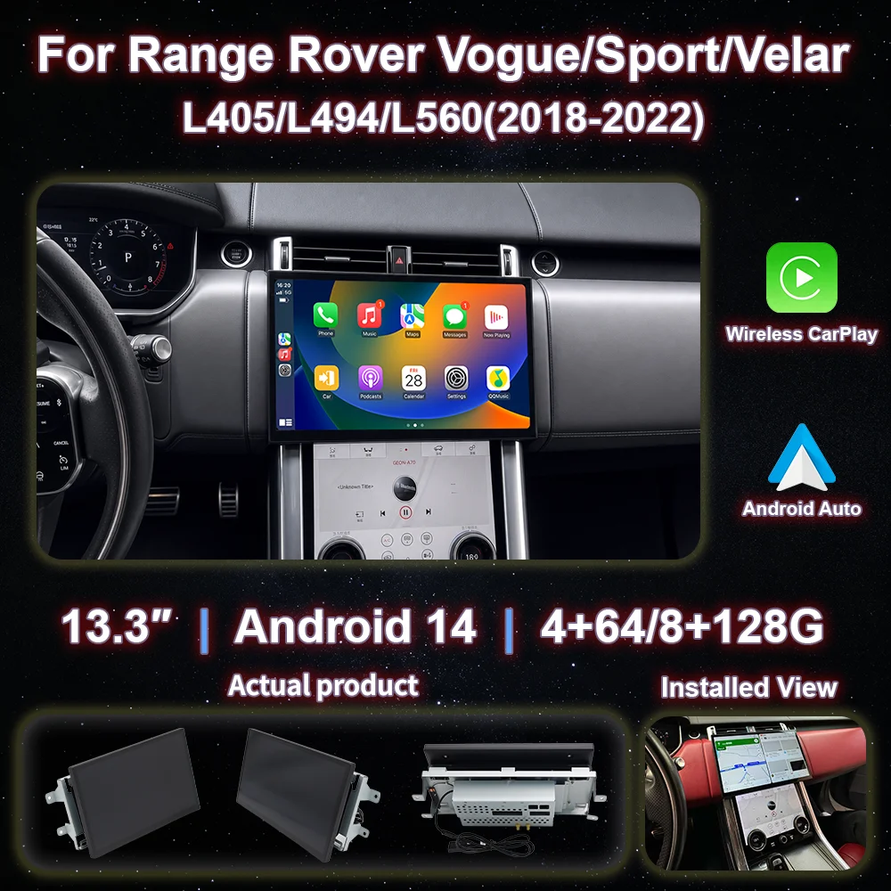 

13.3" Android 14 Radio for Range Rover Vogue L405 Sport L494 VelarL560 2018-2022 Wireless CarPlay Android Auto GPS OEM Menu