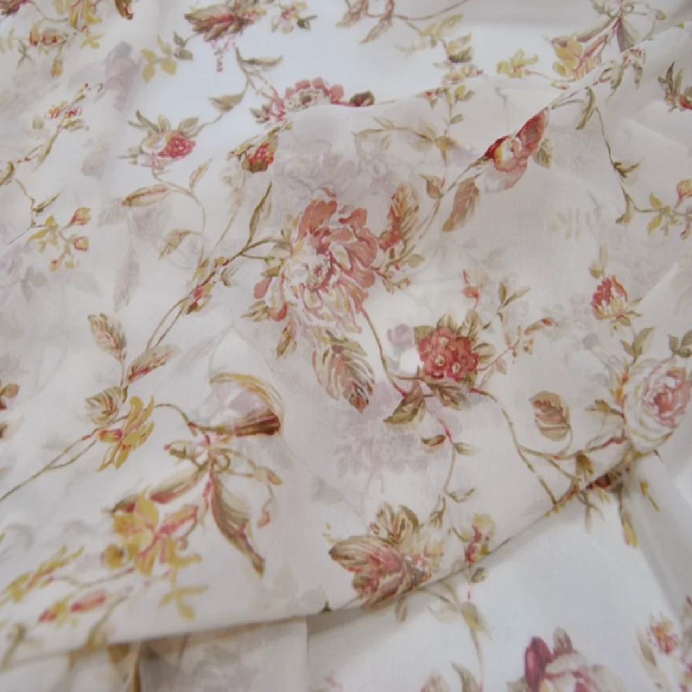 

Woven Comfortable Nice Flower Floral Printed GGT 100% Pure Silk Georgette Fabric for Lady Holiday Spring Clothes Dress