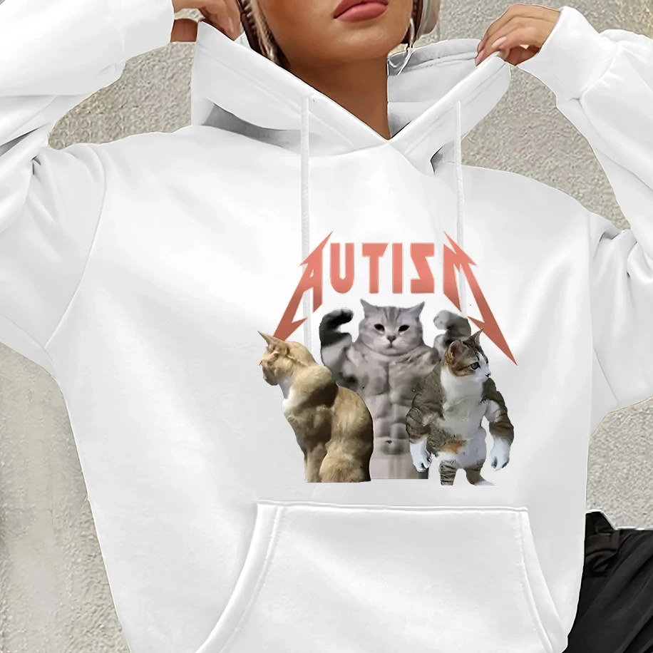 

Buff Cats Autism Memory Pattern Men Women Hoodies Unisex Gym Fashion Hip Hop Winter Long Sleeves Comfortable Couple Clothing