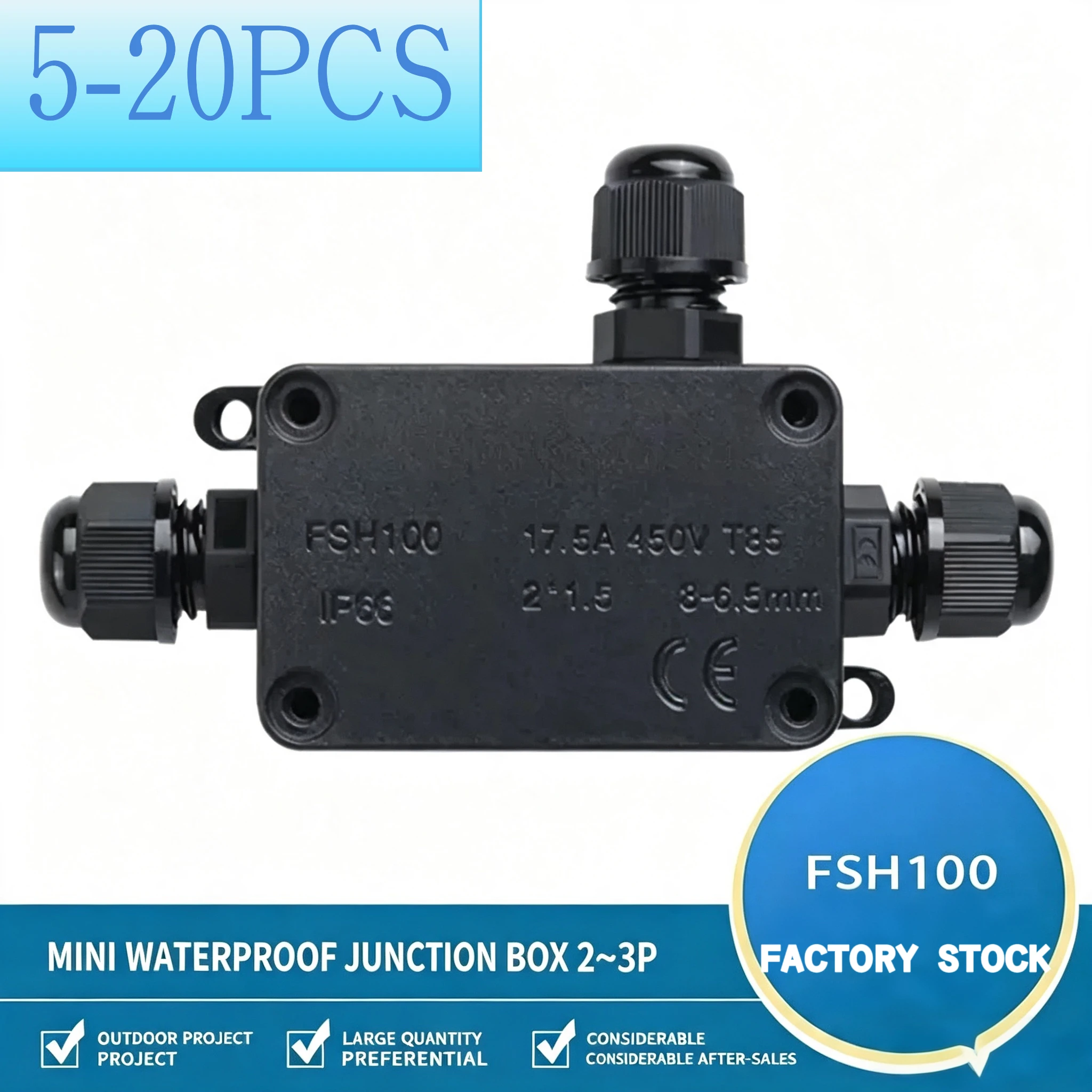Waterproof Flame Retardant Sealed Junction Box With Terminal Outdoor Cable Organizer Two Three Passage Fits Thin to Medium Wires