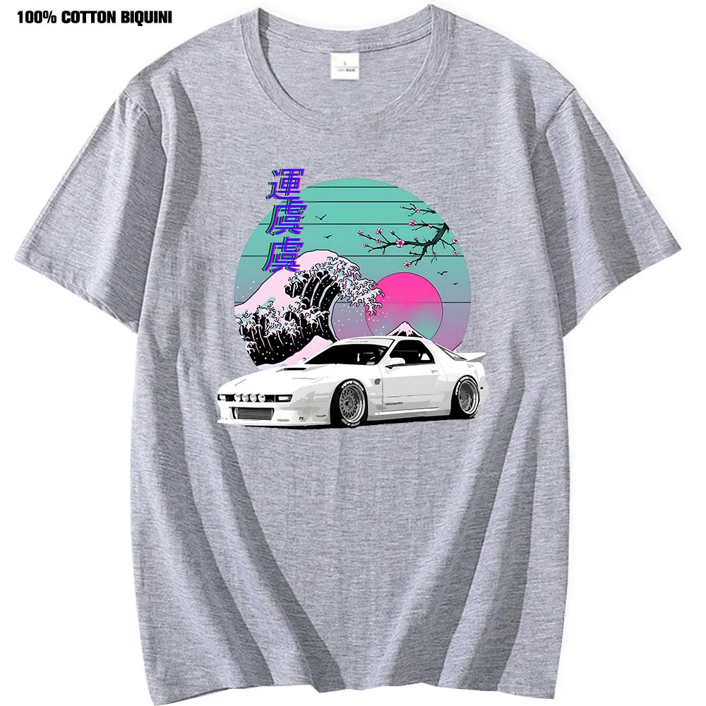 Anime Shirt For Japanese Vaporwave JDM Legend Car RX7 Print T Shirts Harajuku Japanese Cars Mens 100% Cotton Classic T-Shirt