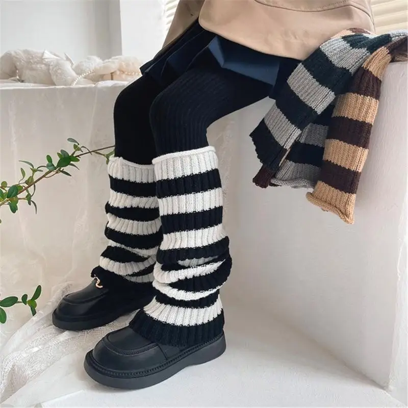 

54DF 1 Pair Kids Striped Leg Warmer Warm Knitting Knee High Socks Stylish Sock Sleeve
