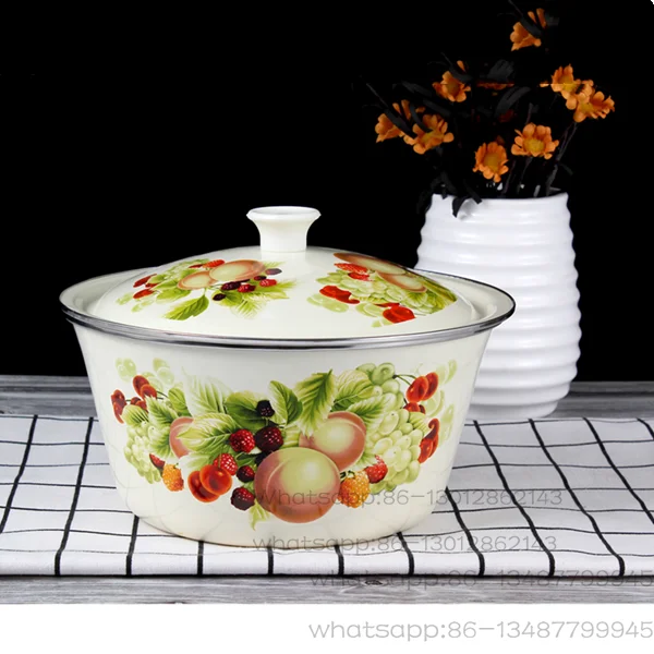 Thickened Enamel Basin with Lid Old-fashioned Retro Enamel Bowl Food Grade Household