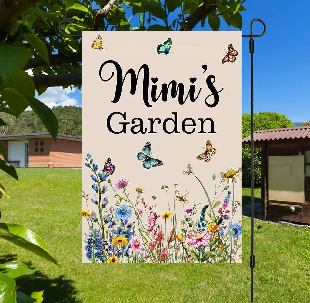 Mimi's Garden Flag - Outdoor Garden Flag With Wildflowers And Butterflies - Spring Summer Yard Decor - Mothers Day - Bir PPZ