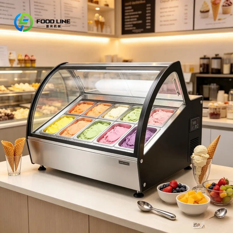 Customized Refrigerator Gelato Showcase Ice Cream Display Case Gelato Cooler Freezer Gelato Cake Display Counter Fridge