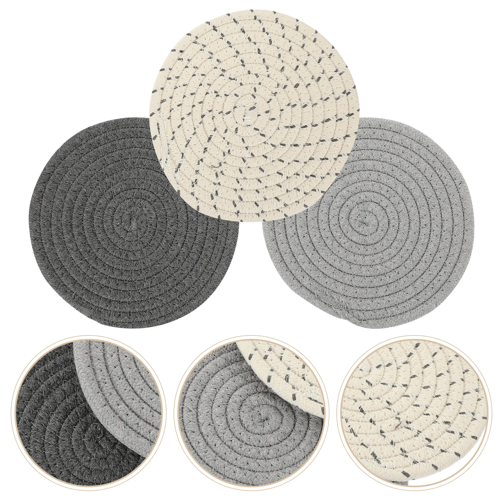 

3Pcs Woven Placemat Set Cotton Placemats for Dining Table Heat-Resistant Wear-Resistant Decorative Table Mat for Home Cafe