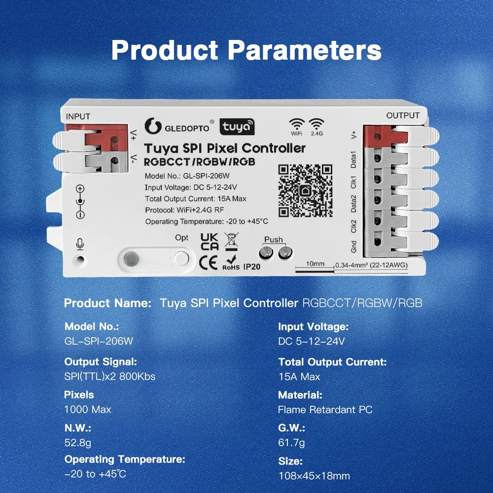 GLEDOPTO Tuya Smart Wifi SPI LED Controller for WS2811 TM1814B TM1934A SK6812 WS2801 WS2805 UCS2904B Digital Pixel Strip Light