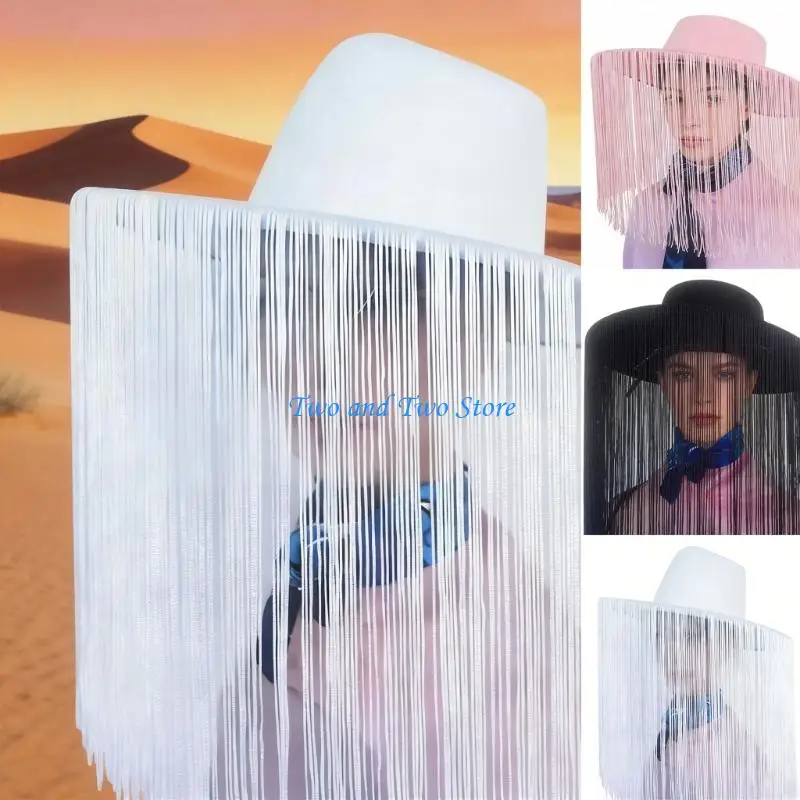 

HX6F Classical Cowboy Hats With Fringe Motifs Soft Comfortable Outdoor Event Costume Prom Parties