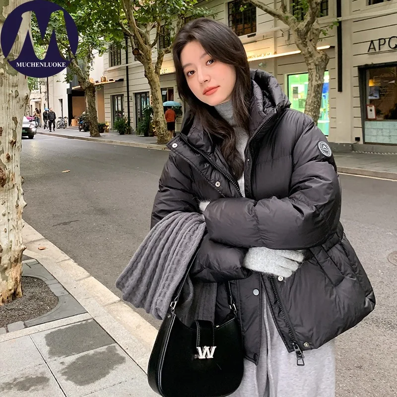 

Женский зимний пуховик 2025, новая элегантная толстовка с длинными рукавами, пуховое хлопковое пальто, корейская мода, повседневные свободные толстые теплые парки