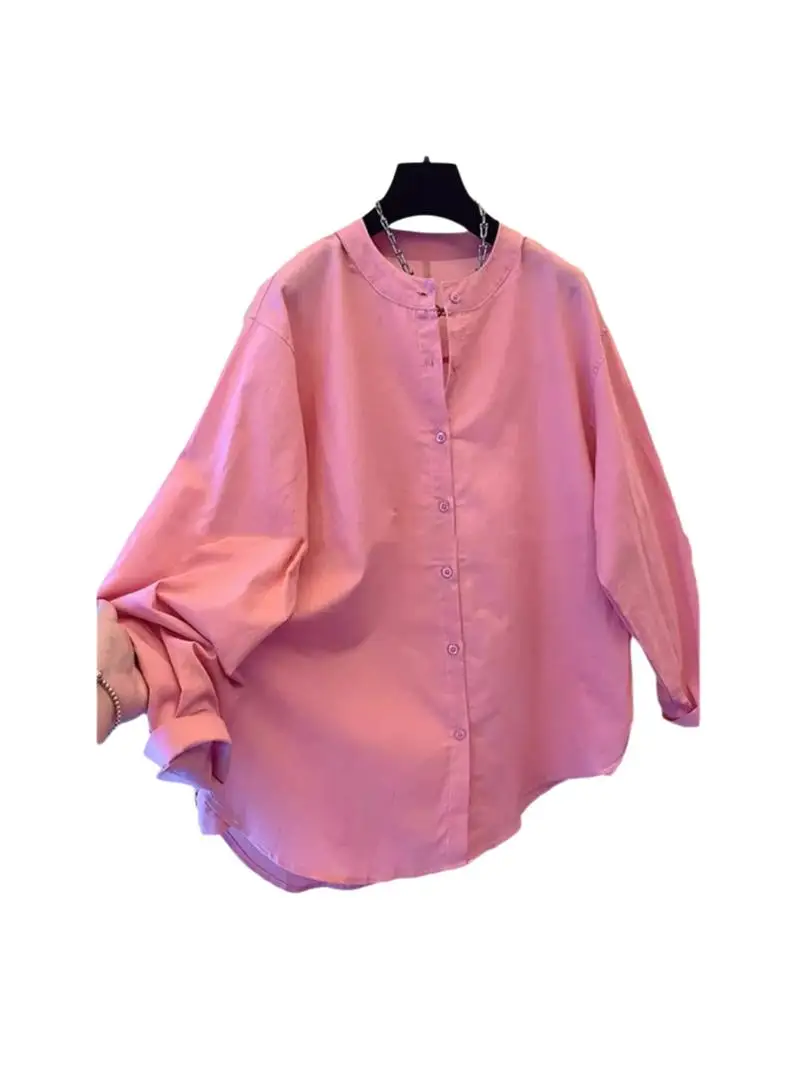 Ele Cotton Linen Long Sve irt Women's Spring Autumn Simple Versatile Loose Slimming Mid-Length Linen Jaet Top