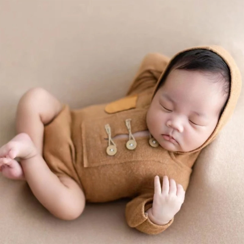 RIRI Adereços para sessão fotos para recém-nascidos, roupa infantil para fotos, macacão manga comprida, presente banho