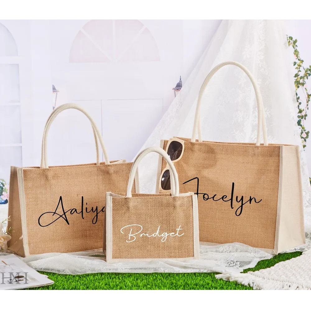 

Custom Burlap Bag Bridesmaid Gift Bag, Personalized Jute Bag Bachelorette Party Favors Bags, Jute Wedding Bag Beach Tote Bag