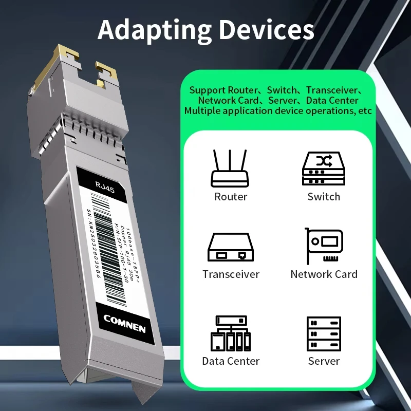 Patchtek 1.25G/2.5G/10G GBASE-T SFP+ Modulo in rame a RJ45 CAT6a-Modulo Ethernet con modifica automatica SFP+ Cavo adattatore-1PCS
