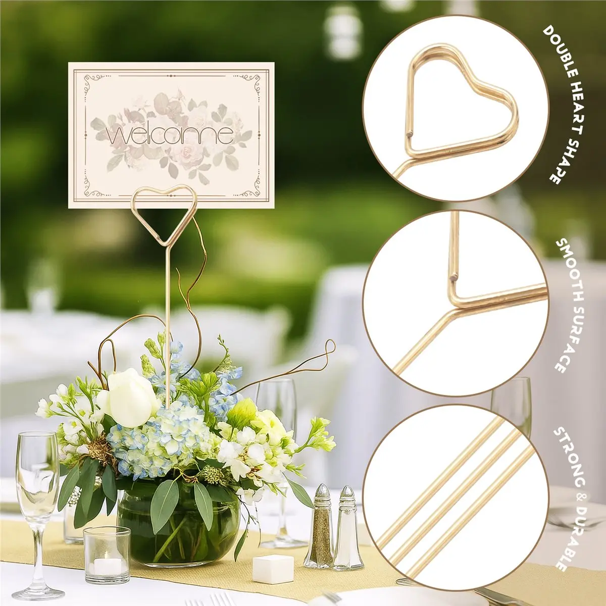 （SAME DAY）40 PCS Floral Card Holder Picks - Flower Card Holder Sticks for Bouquets, Wedding Centerpieces, Photo Holder Sticks