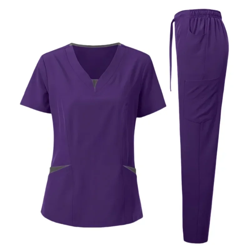 Scrub Set for Women Nurse Blouses Trendy V Neck Plus Size Nursing Blouse Beautiful Solid Color Workwear Scrub Tops and Pants