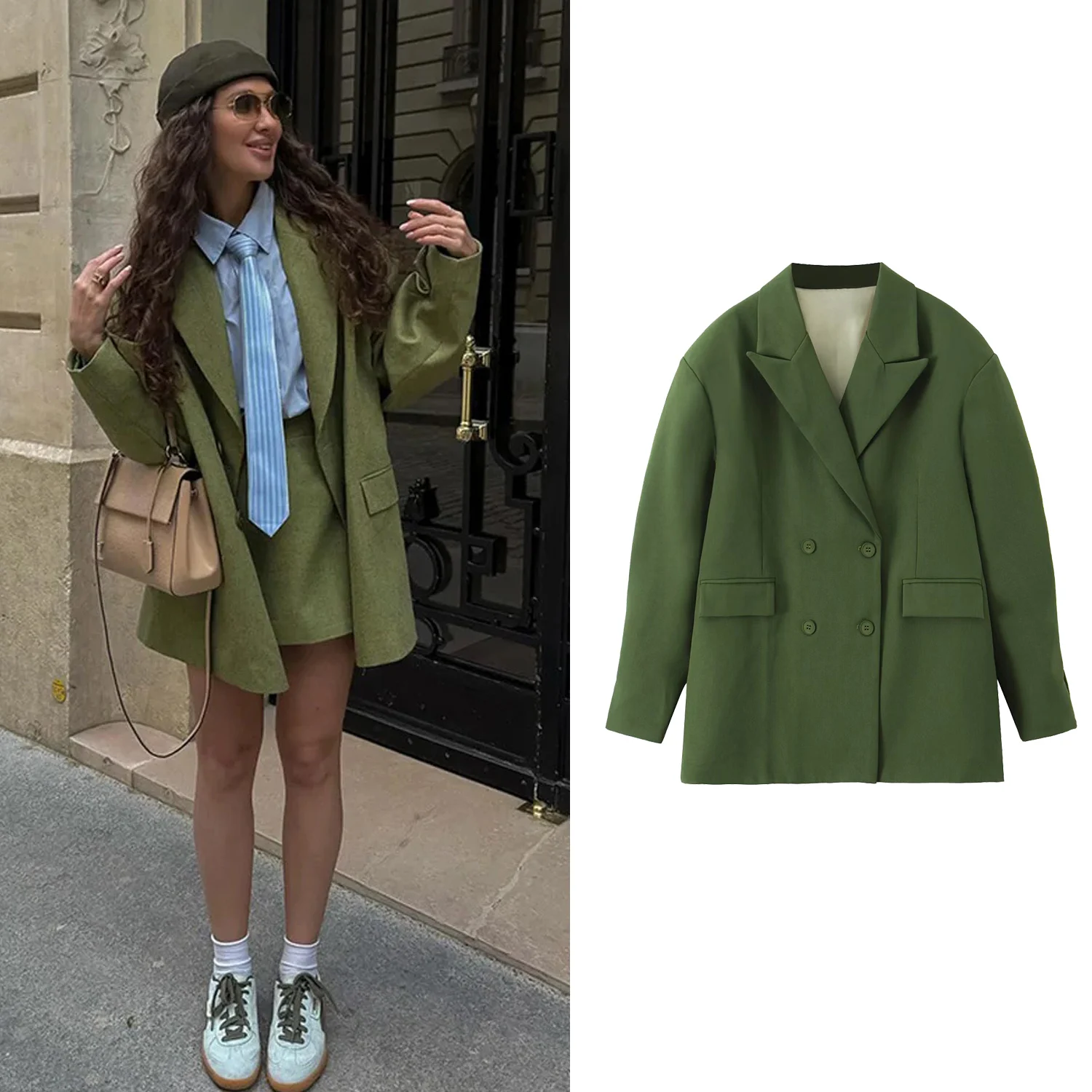 

Women Loose Double Breasted Blazer Jacket 2026 Fashion Female Turn Down Collar H Style Outwear Coat Casual Pockets Jackets