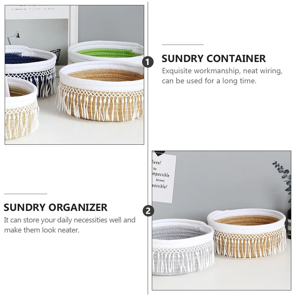 

1pc Cotton Thread Container Home Sundry Organizer Storage Basket Reusable Nordic Tassel Home Container Organizer