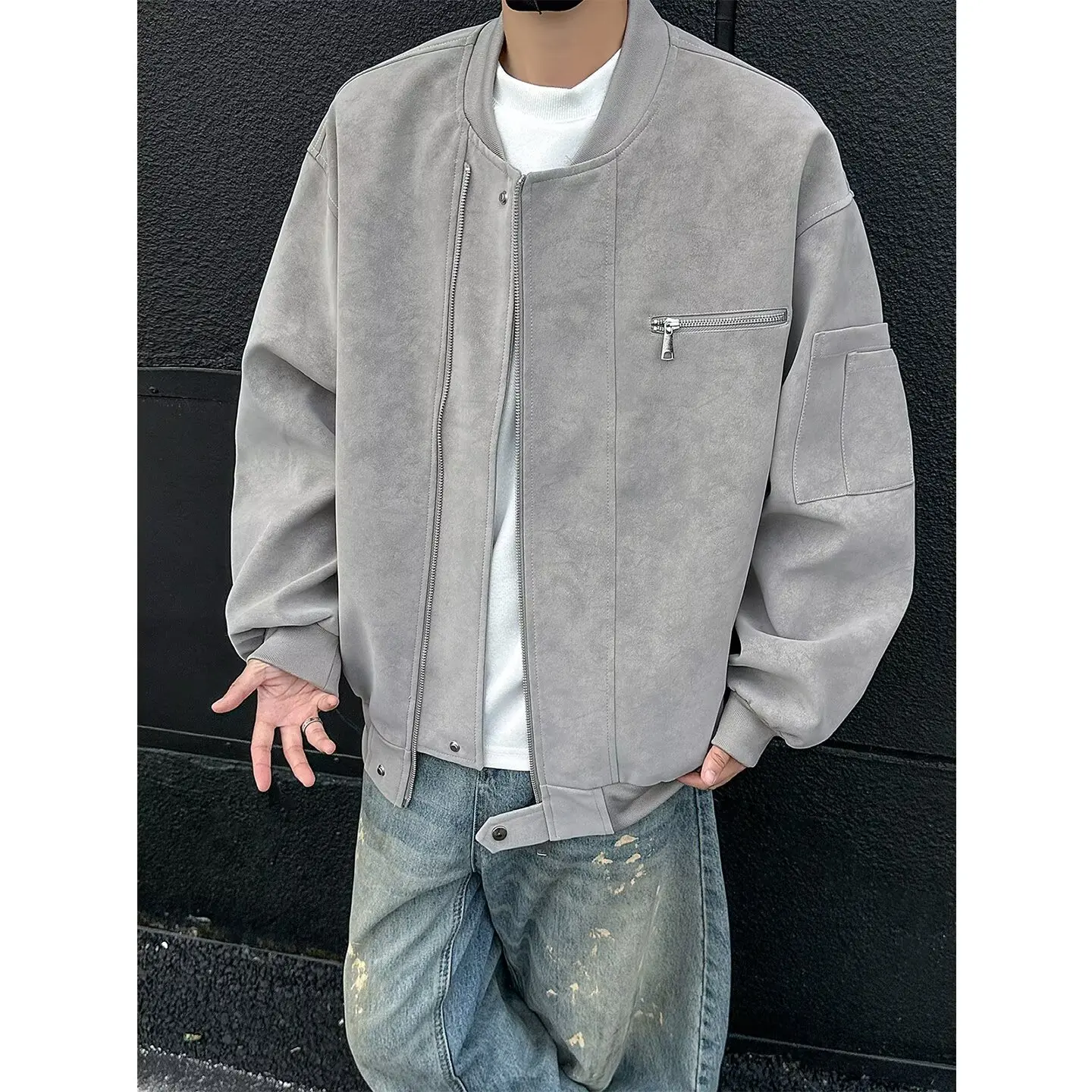 

Мужское свободное длинное пальто из искусственной кожи на молнии в стиле ретро для бейсбола, пилота High Street Faion, осеннее длинное пальто для молодежного отдыха