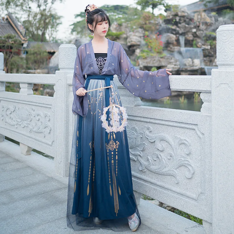 Hanfu Oriental Princess พื้นบ้านชุดเย็บปักถักร้อยแบบดั้งเดิมผู้หญิง Hanfu ชุดโบราณ Tang ชุดเต้นรํา Robe ชุดนางฟ้า