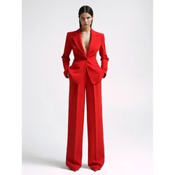 Chic Notch Lapel One Button Women Suits Slim Summer Fashion Formal Solid Outfits Office Casual Daily Pants Sets Two Piece